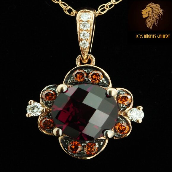 $4450 / Levian EXOTICS / NEW / Rhodolite &Fancy Orange Diamond Necklace / 14K - Picture 2 of 5